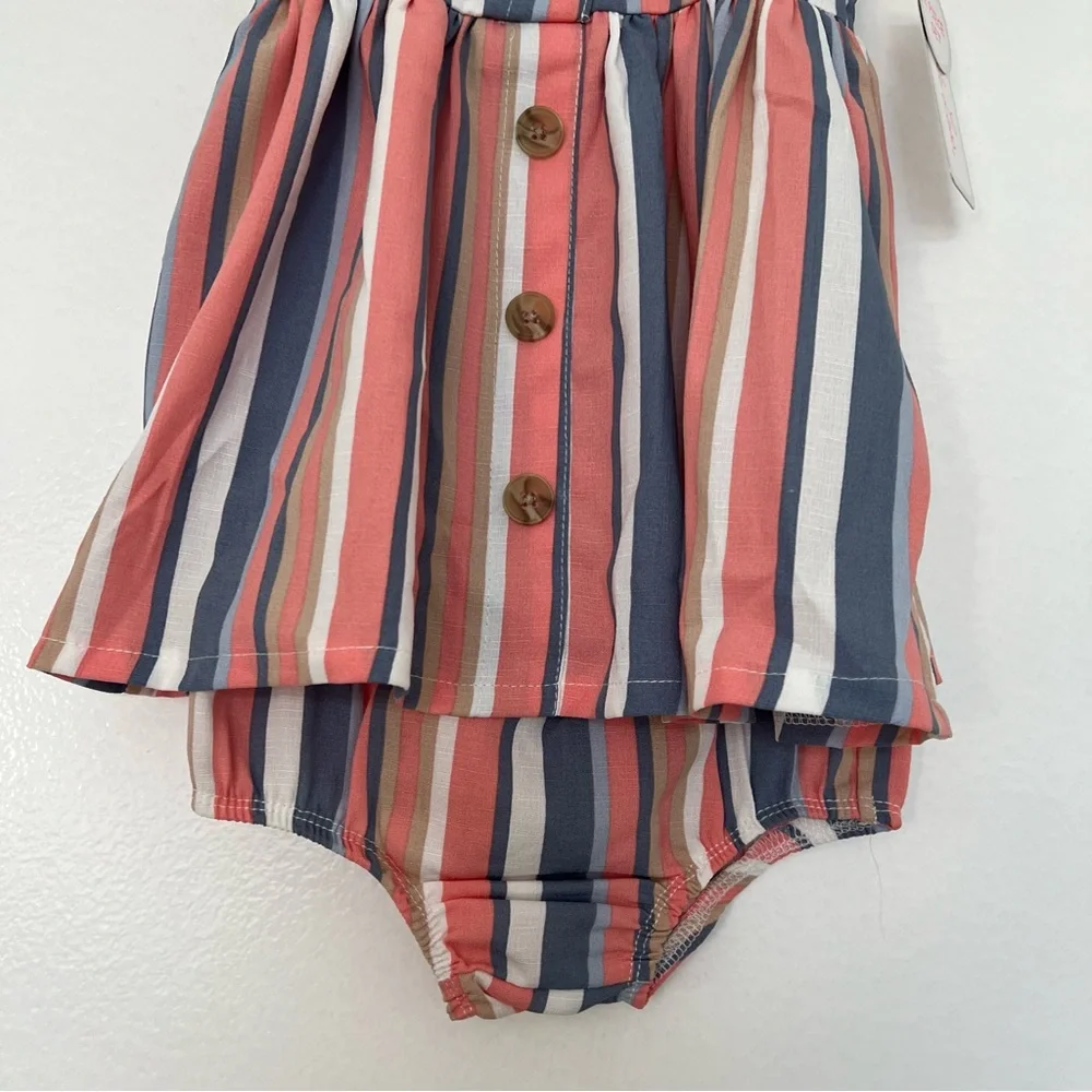 NWT Girls 18 M Little Lass 2pc. Stripe Linen Dress‎